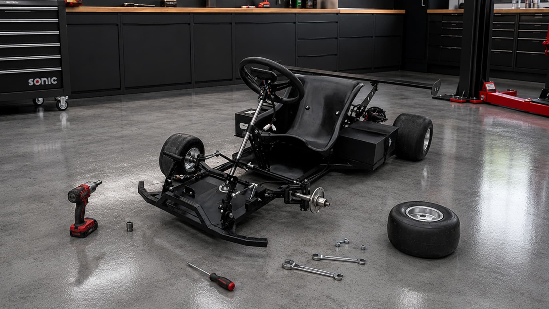 Aufbau des KartWerk Go-Karts in der Werkstatt
